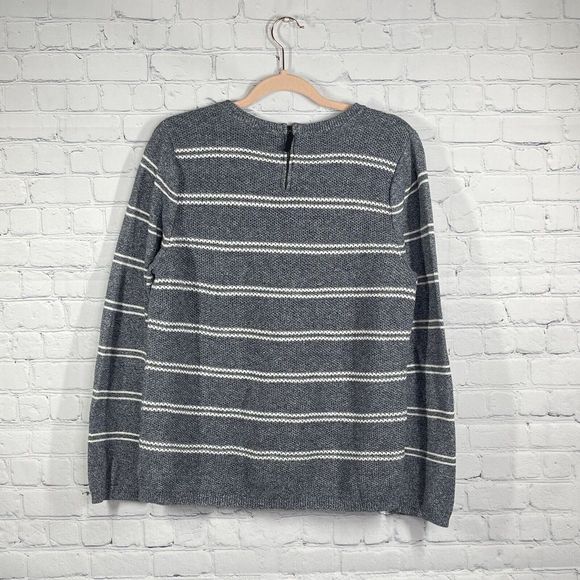 Talbots Sweater Women Size XL Gray Stripe Long Sleeve Winter Pullover - Picture 2 of 13
